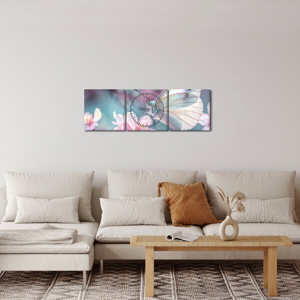 Obraz - Motýľ na čerešni (s hodinami) (90x30 cm)