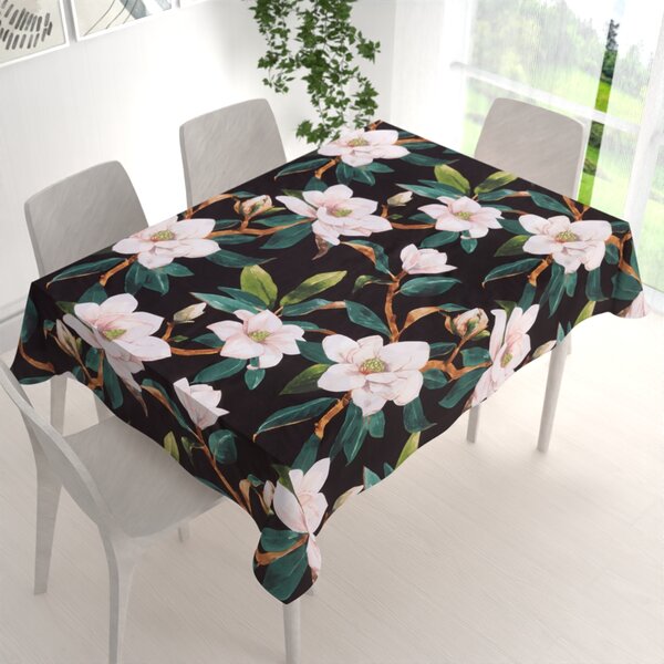Biante Bavlnený obdĺžnikový obrus Sandra SA-300 Kvety magnólie na čiernom 50x100 cm