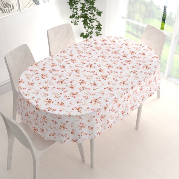 Biante Bavlnený oválny obrus Sandra SA-304 Oranžovo žlté ružičky na bielom 100x140 cm