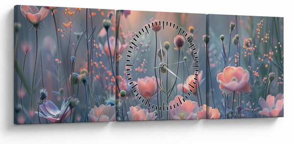 Obraz - Kvety v pastelových farbách (s hodinami) (90x30 cm)