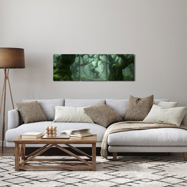 Obraz - Les prerastený machom (s hodinami) (90x30 cm)