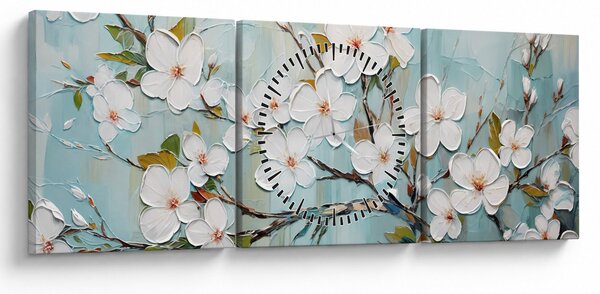 Obraz - Maľba, kvitnúce vetvy stromu (s hodinami) (90x30 cm)