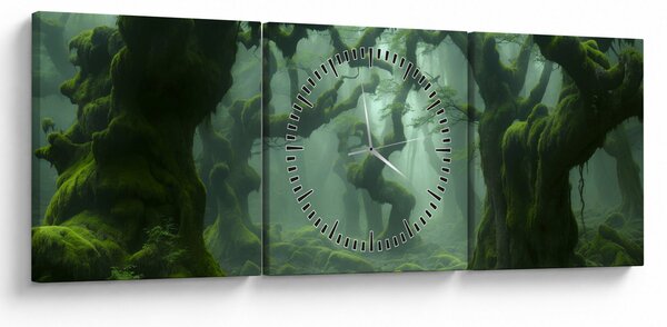 Obraz - Les prerastený machom (s hodinami) (90x30 cm)