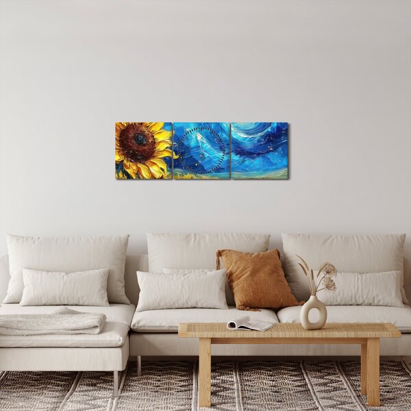 Obraz - Maľba slnečníc (s hodinami) (90x30 cm)