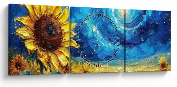 Obraz - Maľba slnečníc (s hodinami) (90x30 cm)