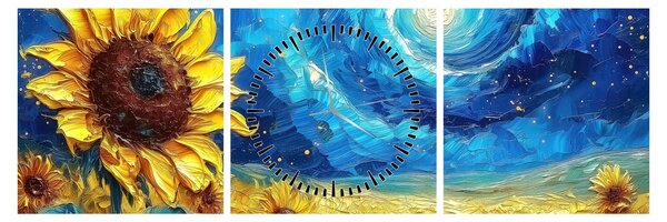 Obraz - Maľba slnečníc (s hodinami) (90x30 cm)