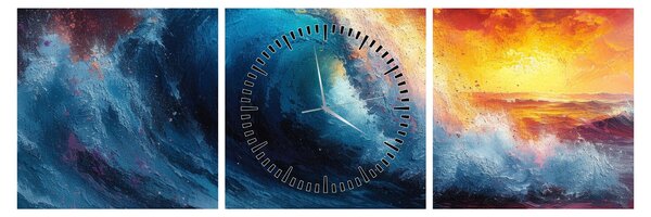 Obraz - Vlna v západu slnka (s hodinami) (90x30 cm)