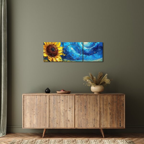 Obraz - Maľba slnečníc (s hodinami) (90x30 cm)