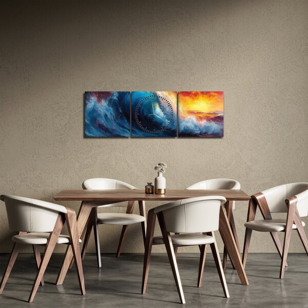 Obraz - Vlna v západu slnka (s hodinami) (90x30 cm)