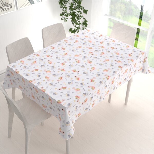 Biante Detský bavlnený obdĺžnikový obrus Sandra SA-373 Veselé korytnačky na bielom 50x100 cm