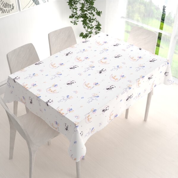 Biante Detský bavlnený obdĺžnikový obrus Sandra SA-374 Pandy líšky a zajačiky s balónikmi 50x100 cm