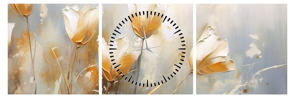 Obraz - Maľba tulipánov (s hodinami) (90x30 cm)
