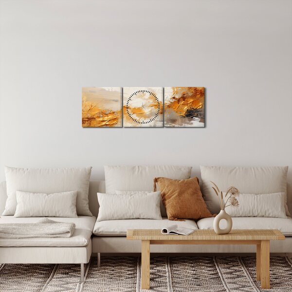 Obraz - Zlatá textúra (s hodinami) (90x30 cm)