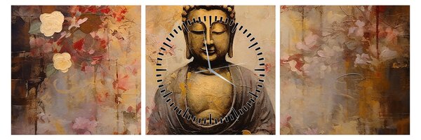 Obraz - Budha, maľba (s hodinami) (90x30 cm)