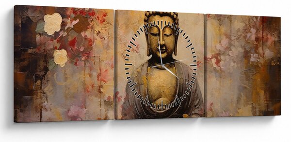 Obraz - Budha, maľba (s hodinami) (90x30 cm)