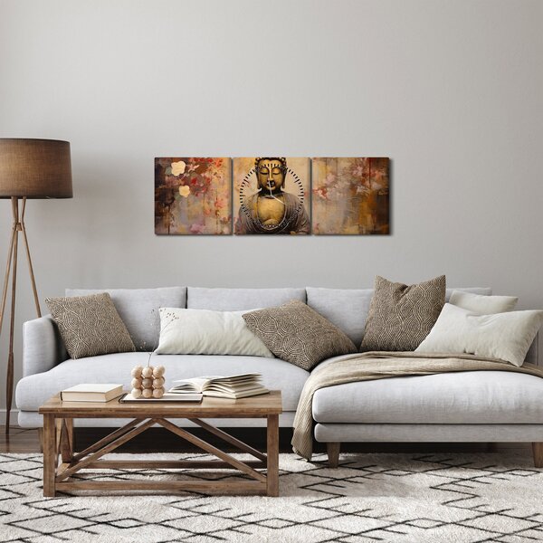 Obraz - Budha, maľba (s hodinami) (90x30 cm)