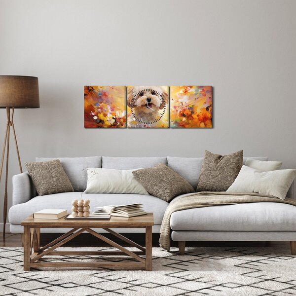 Obraz - Šťastný pes (s hodinami) (90x30 cm)