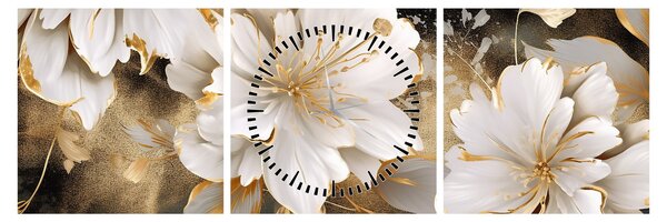 Obraz - Kvety v zlate (s hodinami) (90x30 cm)