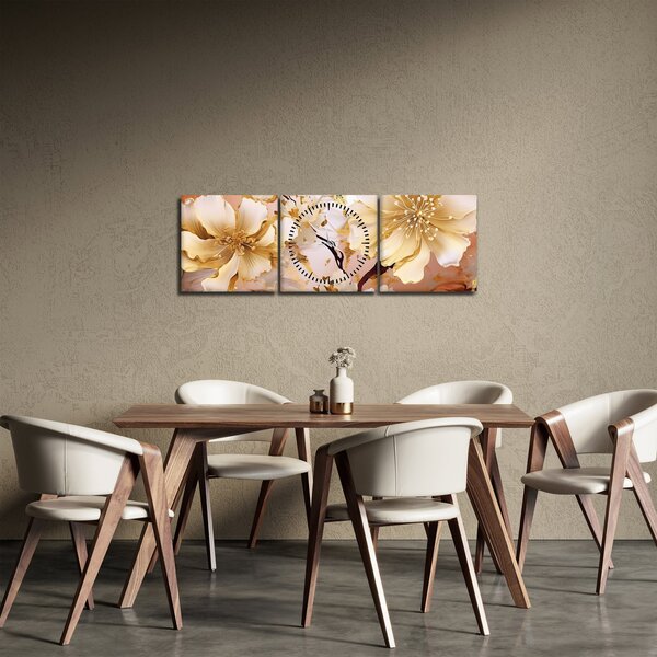 Obraz - Zlaté kvety (s hodinami) (90x30 cm)