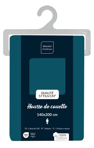 Bavlnená obliečka na perinu na jednolôžko v petrolejovej farbe 140x200 cm Lina – douceur d'intérieur