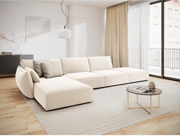 Béžová zamatová rohová pohovka (ľavý roh/s leňoškou) Vanda – Mazzini Sofas
