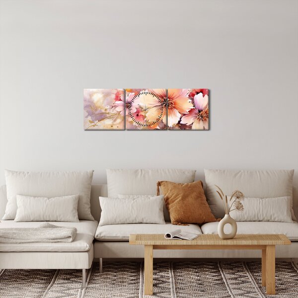 Obraz - Kvety (s hodinami) (90x30 cm)