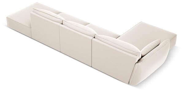 Béžová zamatová rohová pohovka (ľavý roh/s leňoškou) Vanda – Mazzini Sofas