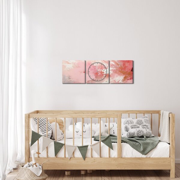 Obraz - Ružový abstrakt (s hodinami) (90x30 cm)