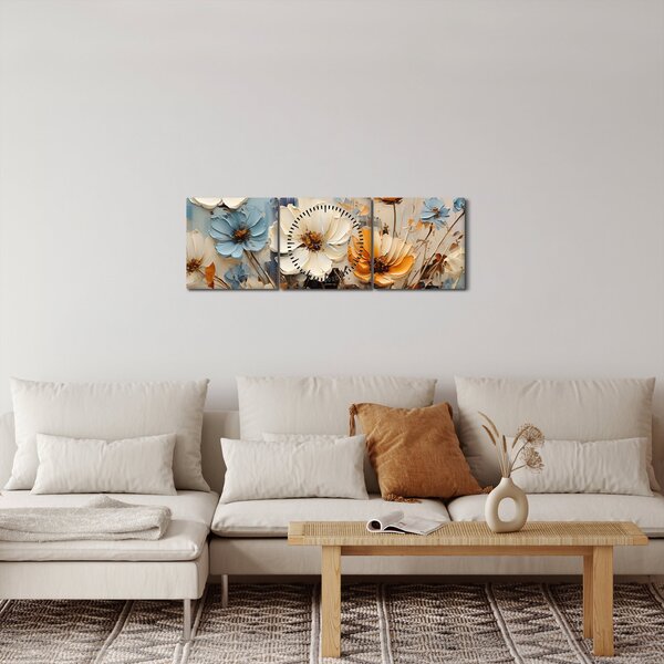 Obraz - Kytica, maľba (s hodinami) (90x30 cm)