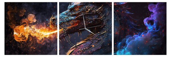 Obraz - Drak pľuvajúce plamene (s hodinami) (90x30 cm)