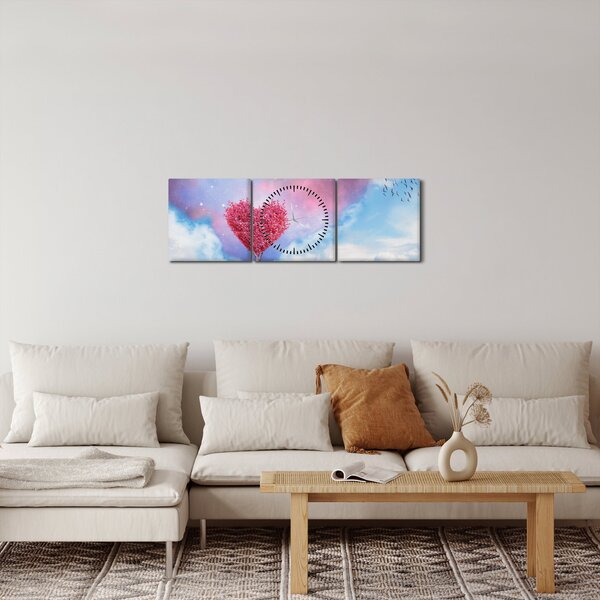 Obraz - Ružový strom srdca (s hodinami) (90x30 cm)