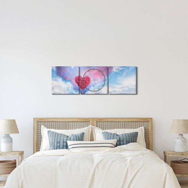 Obraz - Ružový strom srdca (s hodinami) (90x30 cm)