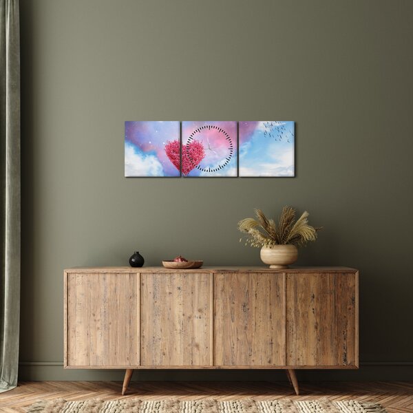 Obraz - Ružový strom srdca (s hodinami) (90x30 cm)