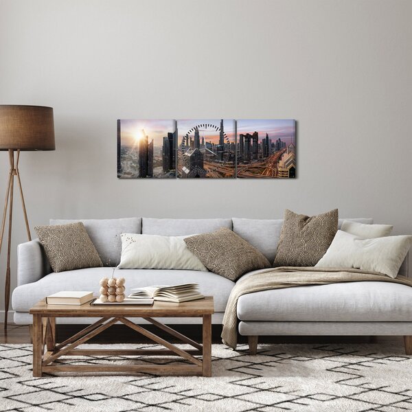 Obraz - Panorama Dubaja (s hodinami) (90x30 cm)