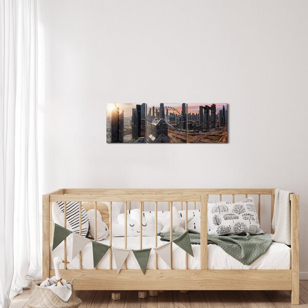 Obraz - Panorama Dubaja (s hodinami) (90x30 cm)