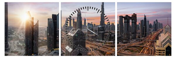 Obraz - Panorama Dubaja (s hodinami) (90x30 cm)
