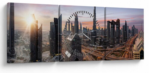 Obraz - Panorama Dubaja (s hodinami) (90x30 cm)