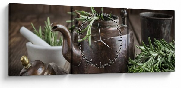 Obraz - Kanvička s rozmarínom (s hodinami) (90x30 cm)