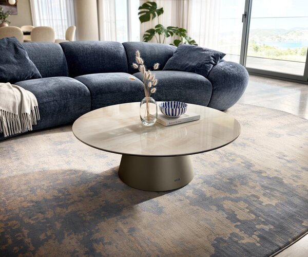 DELIFE Konferenčný stolík Edge okrúhly 100×100 cm keramika onyx champagne Borna titánová farba efekt