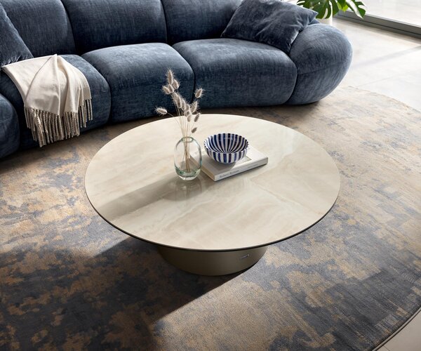 DELIFE Konferenčný stolík Edge okrúhly 100×100 cm keramika onyx champagne Borna titánová farba efekt