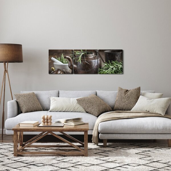 Obraz - Kanvička s rozmarínom (s hodinami) (90x30 cm)
