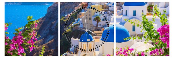 Obraz - Santorini, Grécko (s hodinami) (90x30 cm)