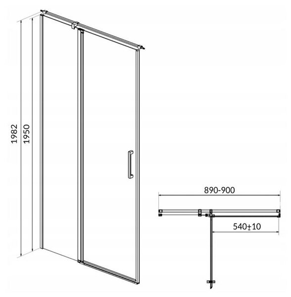 Cersanit Moduo - Dvere do niky / Dvere pre sprchový kút, ľavé, 90x195cm, chrómový profil-číre sklo, S162-005