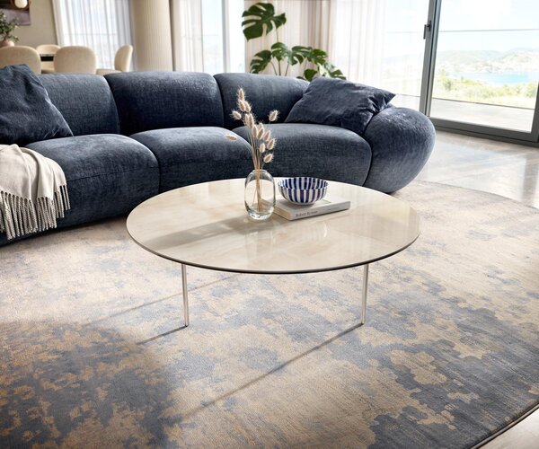 DELIFE Konferenčný stolík Edge okrúhly 100×100 cm keramika onyx šampanské Trive nerezová oceľ kefovaná