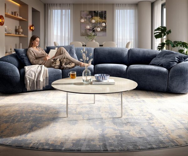 DELIFE Konferenčný stolík Edge okrúhly 100×100 cm keramika onyx šampanské Trive nerezová oceľ kefovaná