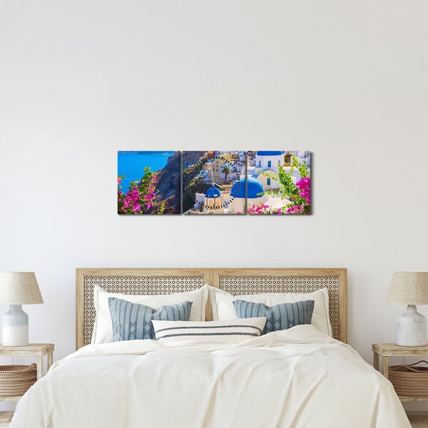 Obraz - Santorini, Grécko (s hodinami) (90x30 cm)