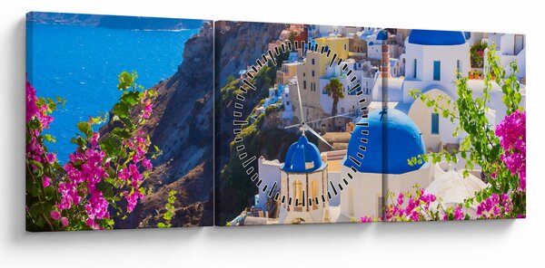 Obraz - Santorini, Grécko (s hodinami) (90x30 cm)