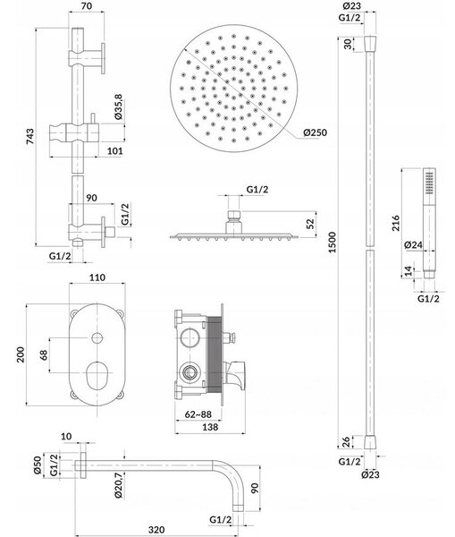 Cersanit Inverto - podomietková sprchová sada, chrómová-čierna, S952-005