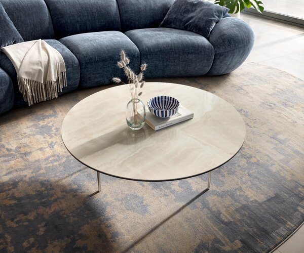 DELIFE Konferenčný stolík Edge okrúhly 100×100 cm keramika onyx šampanské Trive nerezová oceľ kefovaná