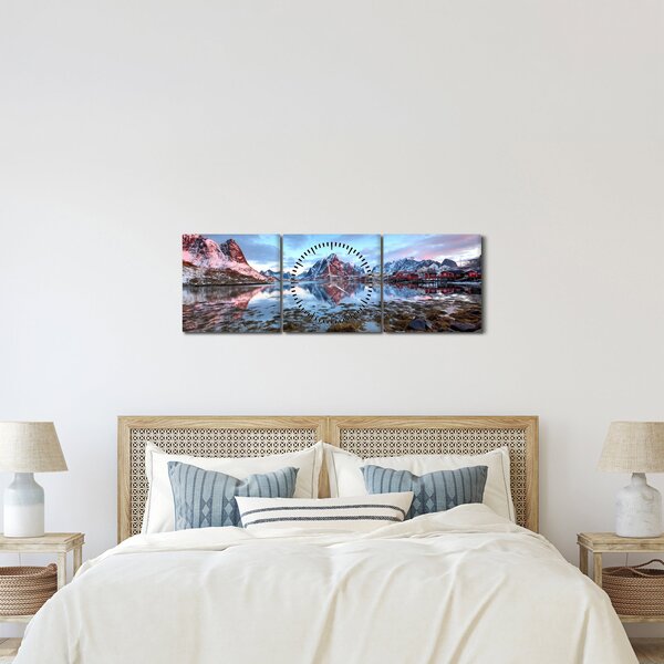 Obraz - Východ slnka nad Reine (s hodinami) (90x30 cm)